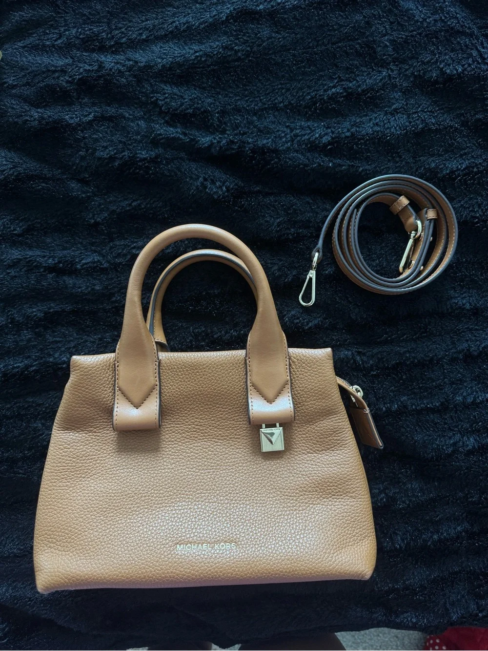 Michael Kors Cognac Pebbled Leather Satchel with Removable Strap